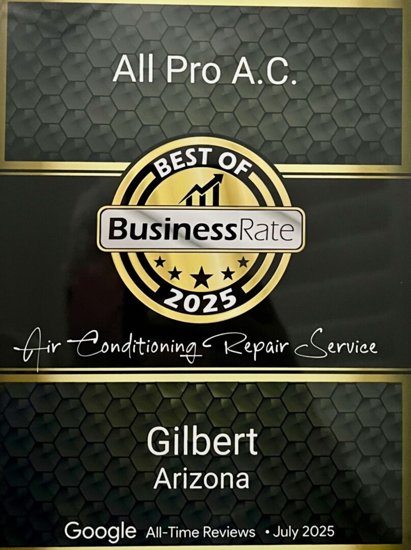 Award plaque for air conditioning repair service.